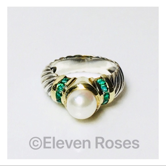 David Yurman Jewelry - David Yurman Sterling 14k Emerald Pearl Ring